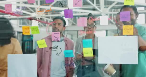 Teamwork Planning Drukke Mensen Glasbord Het Opstarten Van Business Schema — Stockvideo