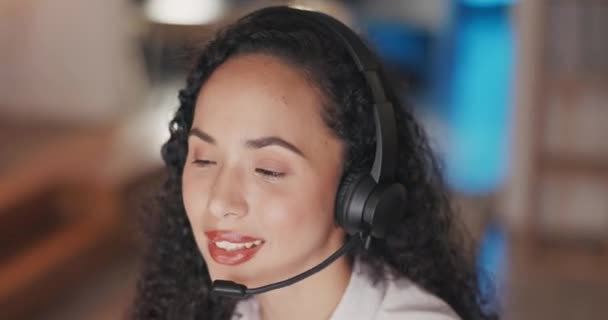 Vrouw Call Center Consulting Nachts Customer Support Telemarketing Service Kantoor — Stockvideo