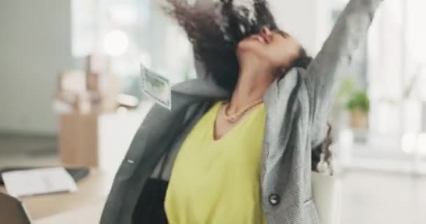 Obchodní Žena Notebook Oslava Peníze Déšť Výhra Nebo Cena Bonusové — Stock video