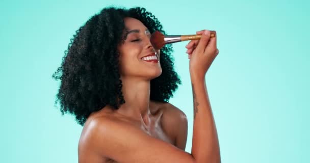 Trucco Bellezza Donna Con Pennello Uno Studio Cosmetico Naturale Routine — Video Stock