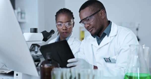 Ciencia Tableta Equipo Personas Negras Laboratorio Para Información Innovación Planificación — Vídeo de stock