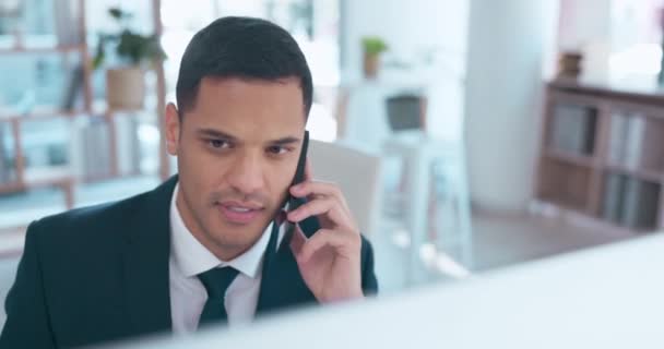 Telefonhívás Számítógép Üzletember Beszél Vita Támogatás Vállalati Tervezés Vagy Online — Stock videók