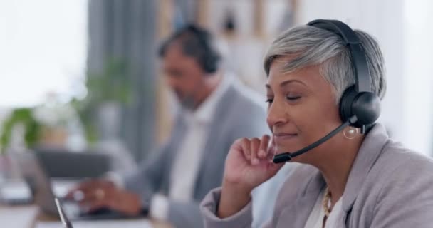 Geschäftsleute Face Und Call Center Mit Kopfhörern Die Beratung Für — Stockvideo