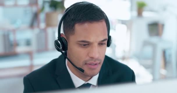 Geschäftsmann Callcenter Und Kopfschmerzen Bei Der Frustrationsberatung Kundenservice Oder Büro — Stockvideo