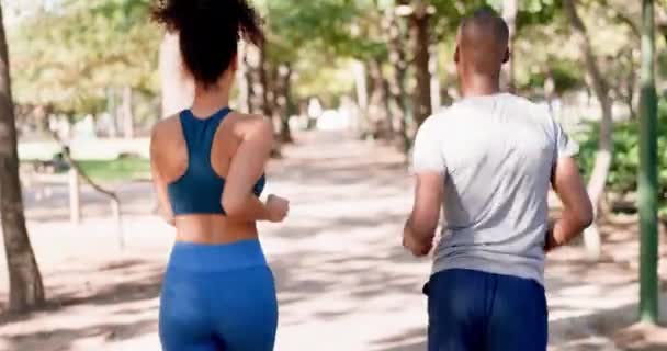 Fitness Bieganie Para Parku Tyłu Ćwiczeń Więzi Przyrodzie Razem Trening — Wideo stockowe