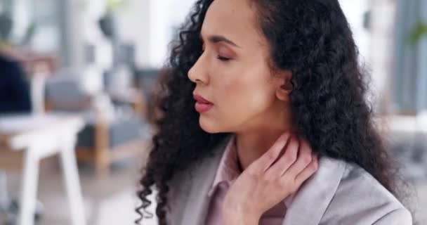 Femme Affaires Stress Douleurs Cou Dues Épuisement Professionnel Surmenage Tension — Video