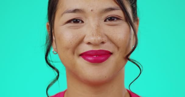 Szczęśliwy Uśmiech Twarz Azjatki Studio Dla Piękna Pewności Siebie Pozytywne — Wideo stockowe
