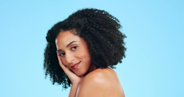 Beauty Skincare Face Black Woman Wellness Spa Aesthetic Facial Blue — Stock Video