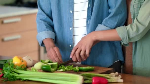Amar Cocinar Ayudar Con Pareja Cocina Con Verduras Para Comida — Vídeos de Stock