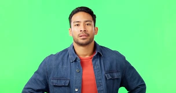 Hombre Cara Cabeza Temblorosa Con Pantalla Verde Sintiéndose Molesto Frustrado — Vídeos de Stock