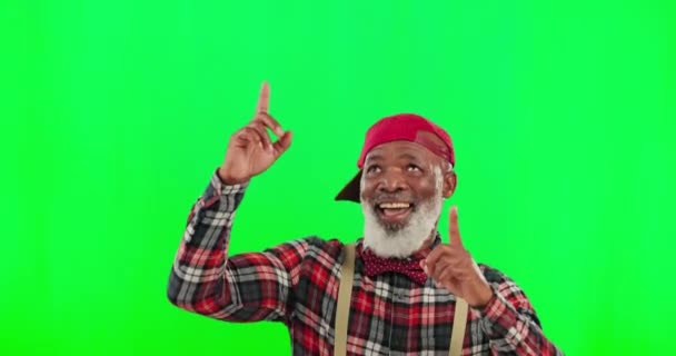 Фантастика Обличчя Чорний Чоловік Вказують Зелений Екран Ізольований Задньому Плані — стокове відео