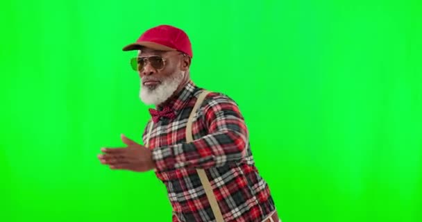 Dance Music Senior Black Man Green Screen Background Studio Having — Stock Video