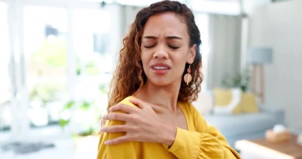 Ból Barku Obrażenia Domu Kobieta Wypadkiem Napięciem Mięśni Lub Nagłą — Wideo stockowe