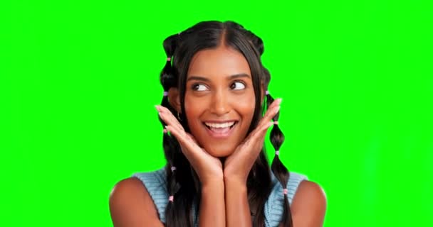 Feliz Surpresa Gen Retrato Tela Verde Uma Mulher Fundo Estúdio — Vídeo de Stock