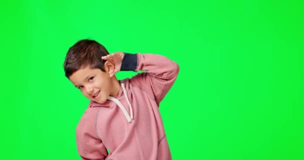 Ascoltare Schermo Verde Bambino Ascolto Suono Forte Audio Isolato Uno — Video Stock