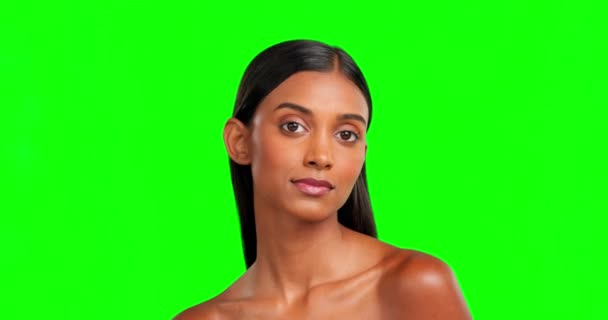 Skincare Πρόσωπο Και Γυναίκα Ένα Στούντιο Πράσινη Οθόνη Ομορφιά Φυσική — Αρχείο Βίντεο