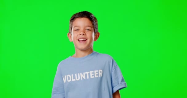 Tela Verde Voluntário Criança Com Sorriso Para Ajuda Doação Caridade — Vídeo de Stock