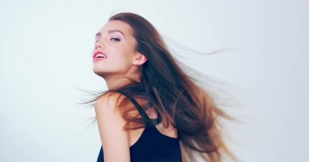 Haar Schoonheid Portret Van Een Vrouw Studio Voor Cosmetica Make — Stockvideo