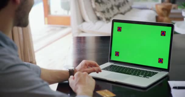 Hitelkártya Online Vásárlás Zöld Képernyő Vagy Laptop Mock Vagy Ember — Stock videók