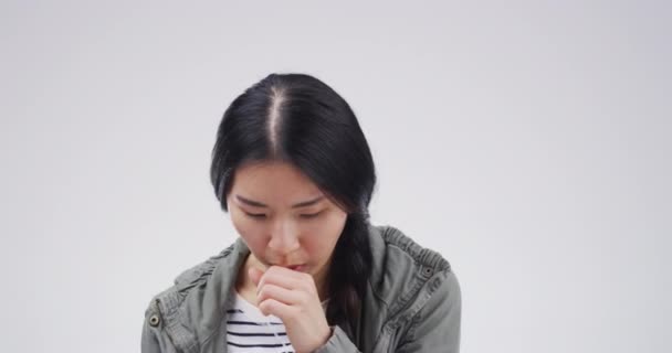Mujer Asiática Tos Virus Con Salud Bacterias Enfermas Tuberculosis Infección — Vídeos de Stock
