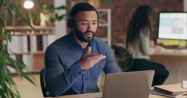 Contact Communication Black Man Call Center Explaining Helping Talking Telecom — Stock Video