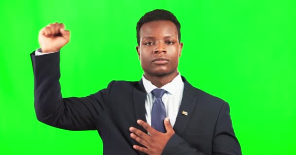 Hombre Negro Protesta Retrato Puño Pantalla Verde Por Justicia Los — Vídeos de Stock