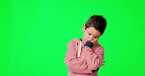Πρόσωπο Αγόρι Και Παιδί Αναστατωμένοι Πράσινη Οθόνη Και Θυμωμένοι Φόντο — Αρχείο Βίντεο