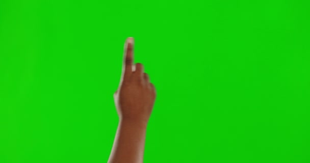 Χέρι Πράσινη Οθόνη Και Διεπαφή Ένα Πρόσωπο Χρήστη Στο Στούντιο — Αρχείο Βίντεο
