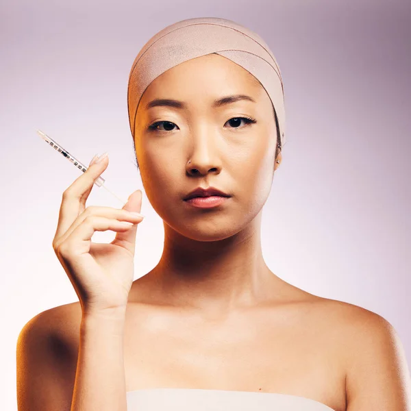 Portré Plasztikai Sebészet Injekció Kötés Ázsiai Modell Stúdió Háttérben Komoly — Stock Fotó