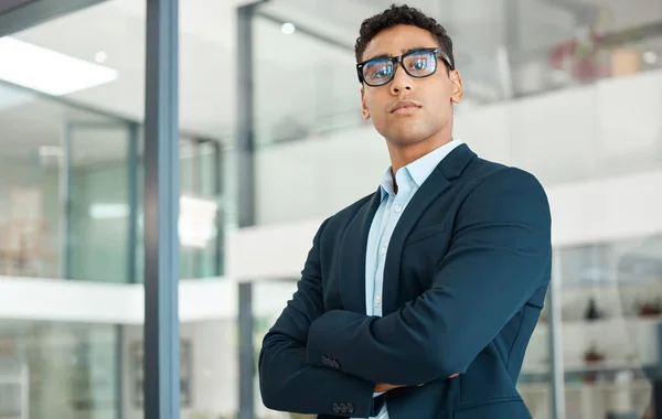 Business Man Serious Portrait Arms Crossed Startup Company Ceo Office — Stock Photo, Image