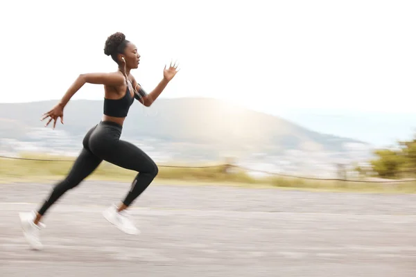 Спортсмен Макет Швидка Чорна Жінка Біжить Тренується Спорту Відкритому Повітрі — стокове фото