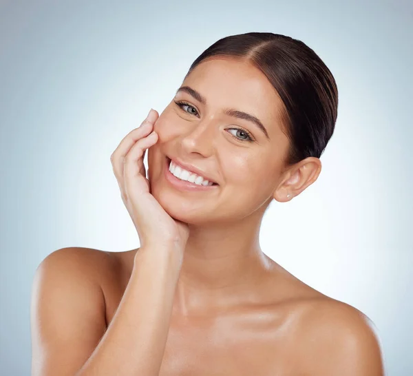 Happy Face Skincare Beauty Woman Studio Isolated White Background Portrait — Stock Photo, Image