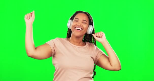 Πράσινη Οθόνη Γυναίκα Και Χορός Στη Μουσική Χαμόγελο Στο Στούντιο — Αρχείο Βίντεο