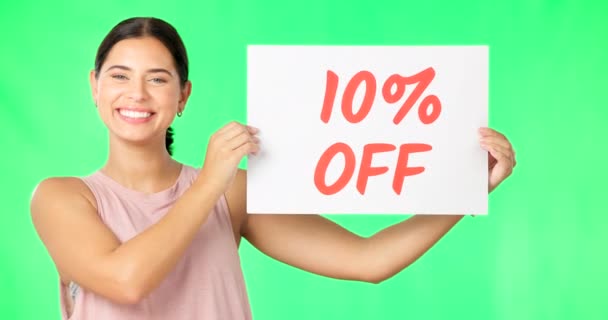 Signo Retrato Mujer Venta Porcentaje Publicidad Pantalla Verde Tasa Descuento — Vídeo de stock