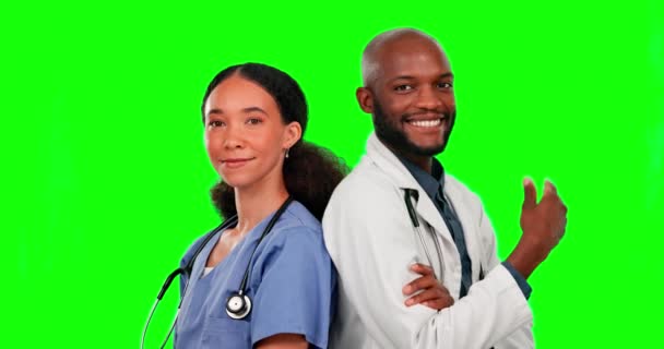 Palm Χώρο Γιατρός Και Νοσοκόμα Στην Πράσινη Οθόνη Στο Στούντιο — Αρχείο Βίντεο