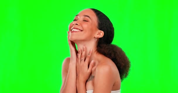 Belleza Cuidado Piel Sonrisa Con Una Mujer Fondo Pantalla Verde — Vídeo de stock