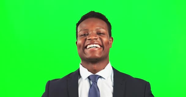 Black Man Business Face Laughing Green Screen Professional Mindset Success — Stock Video
