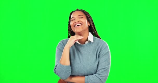 Gülen Yeşil Ekran Komik Kadının Portresi Komedi Komedi Espriye Gülüyor — Stok video