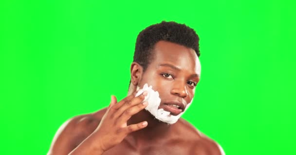 Homme Noir Visage Crème Raser Sur Écran Vert Toilettage Hygiène — Video
