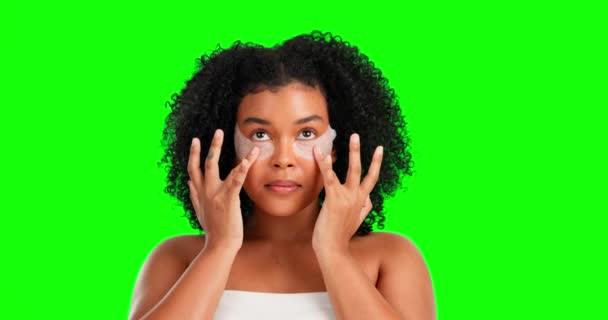 Латки Очей Краса Чорна Жінка Зеленому Екрані Лікування Обличчя Шкіри — стокове відео