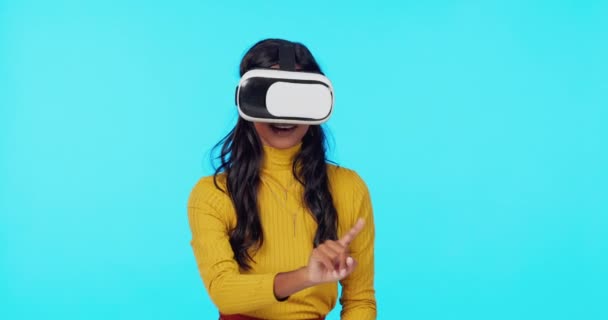 Virtual Reality Futuristic Hands Woman Blue Background Cyberspace Metaverse Technology — Stock Video