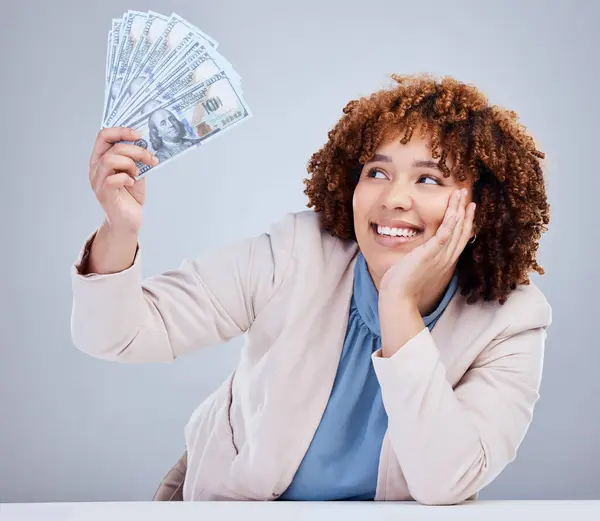 Cara Dinero Mujer Con Dinero Efectivo Estudio Maqueta Pago Lotería —  Fotos de Stock