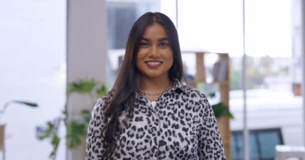 Rostro Negocio Mujer Con Sonrisa Metas Visión Para Startup Éxito — Vídeos de Stock