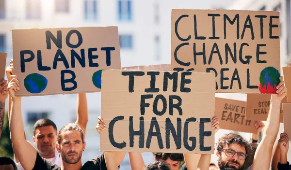 Groupe Affiche Ensemble Dans Rue Pour Planète Changement Climatique Avenir — Photo