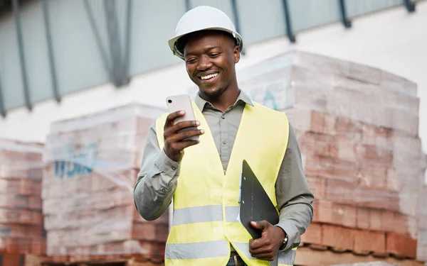 Arquitectura Teléfono Sonrisa Con Hombre Negro Sitio Construcción Para Creación — Foto de Stock