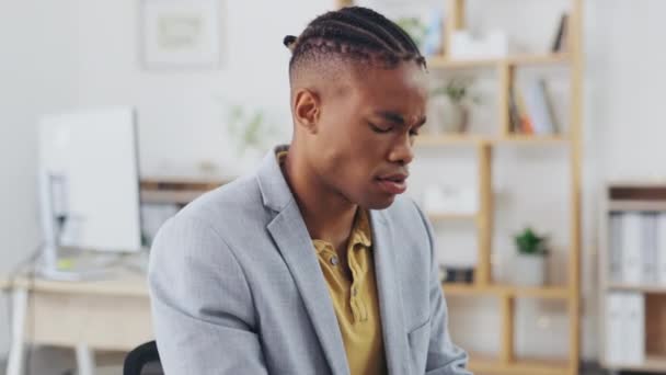 Burnout Salud Mental Dolor Cabeza Hombre Negro Deprimido Por Estrés — Vídeos de Stock