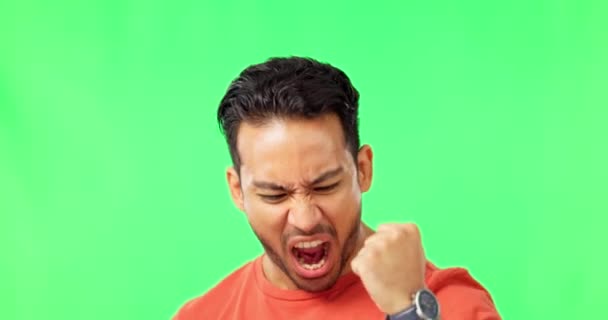 Man Excited Fist Pump Celebrate Green Screen Winning Success Happiness — Stock Video