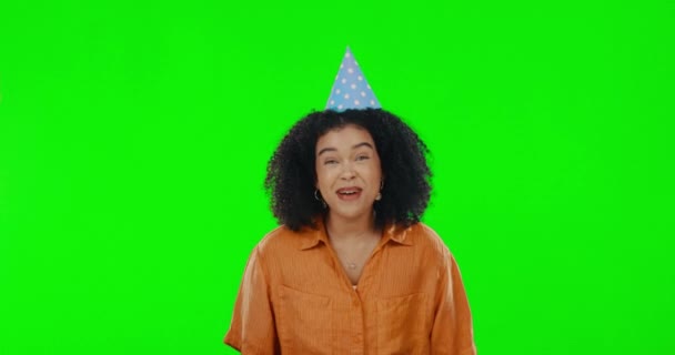 Všechno Nejlepší Narozeninám Oslavě Černošce Zeleném Plátně Párty Zábava Kazoo — Stock video