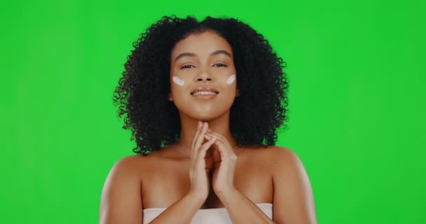 Face Tela Verde Mulher Com Creme Cuidados Com Pele Beleza — Vídeo de Stock