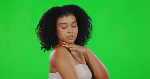 Satisfacción Pantalla Verde Cara Mujer Por Belleza Bienestar Tratamiento Cuidado — Vídeos de Stock